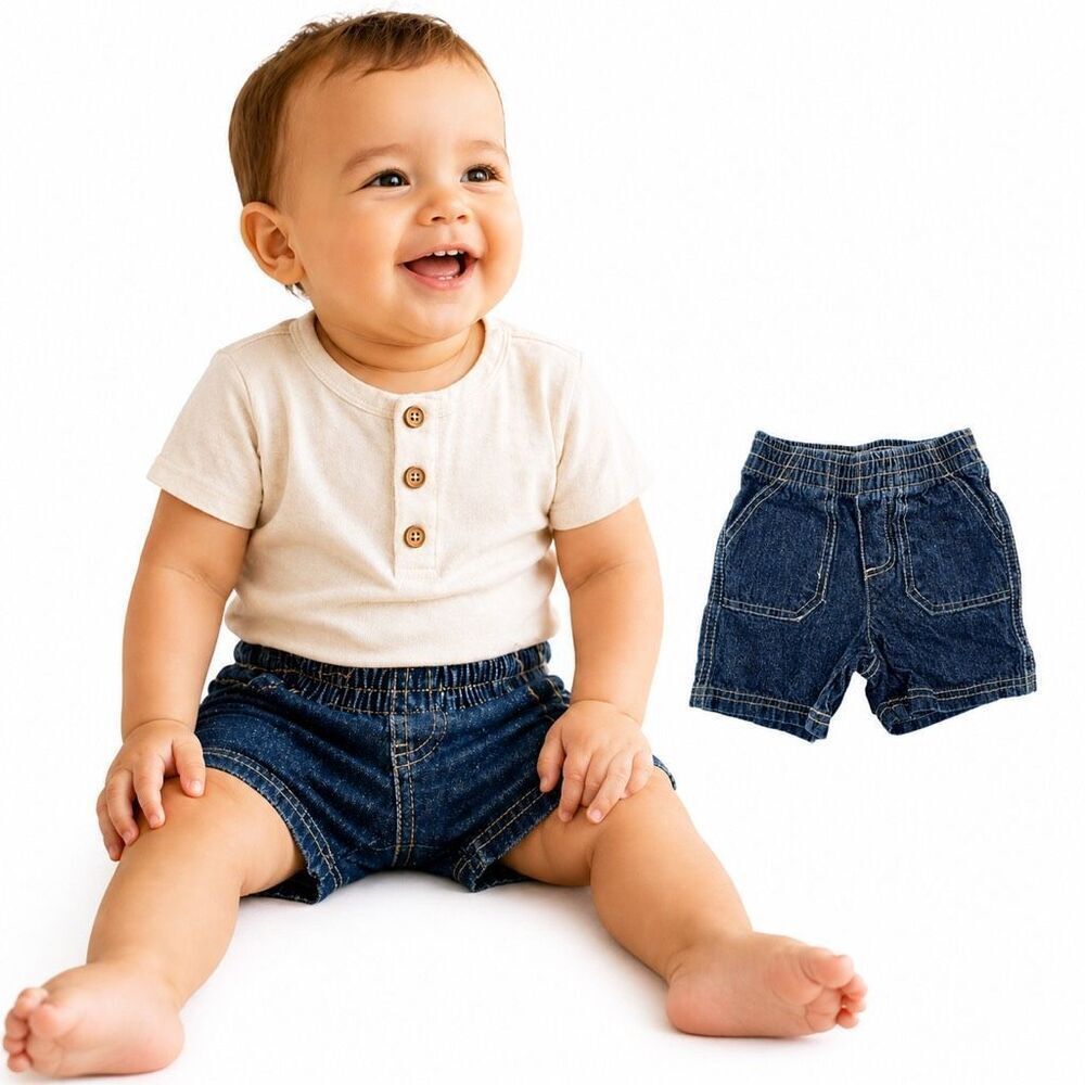 Circo Baby Boys Denim Shorts 12M Elastic Waist Pull On Jean Shorts Dark Wash
